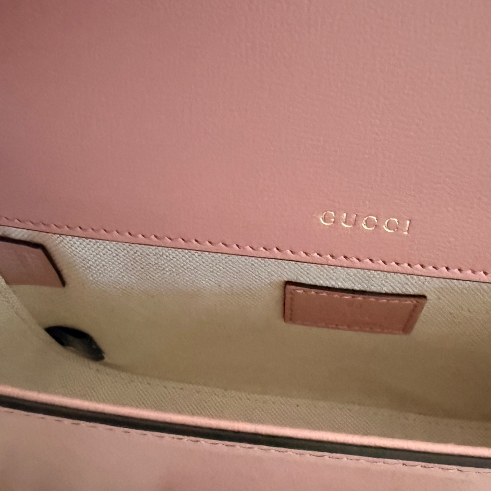 Gucci Horsebit 1955 Crystal Shoulder Bag Pink Leather Gold Chain NEW w Box - Picture 4 of 6